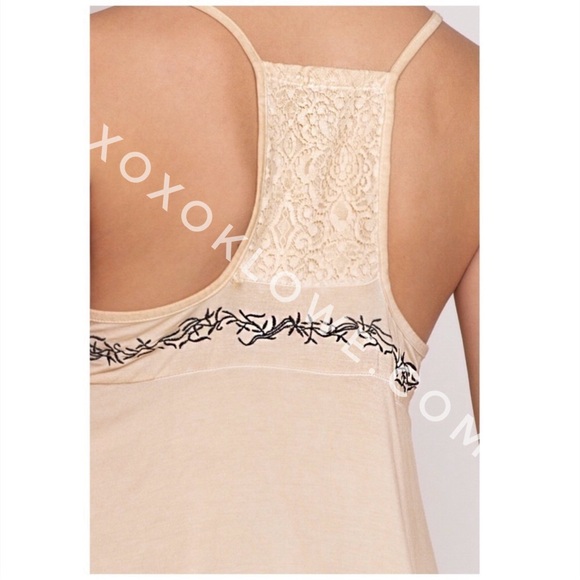 POL Beige Embroidered Lace Inset Sleeveless Racerback Cami Top - Picture 6 of 14